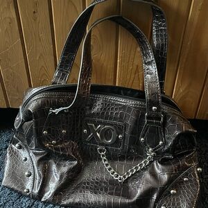 XOXO Brown Croc-Embossed Shoulder Bag w/ Chain Detail